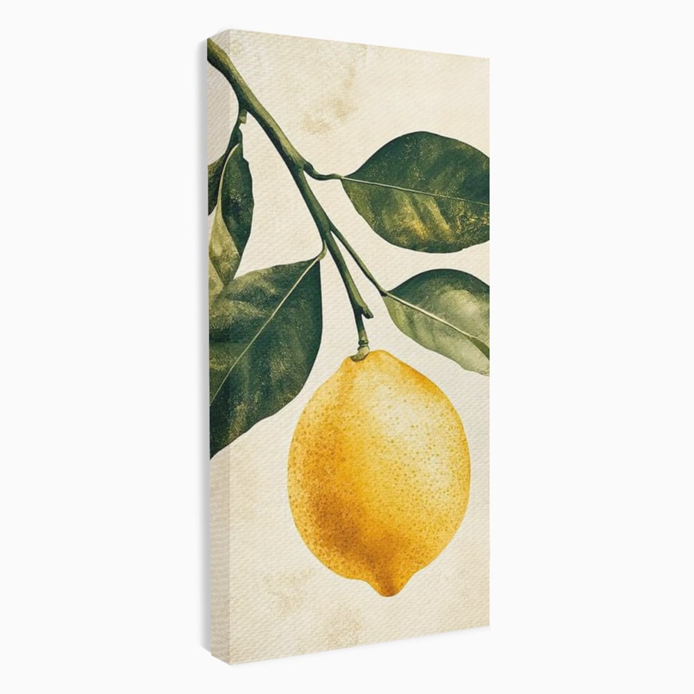Tablou canvas cu ilustratie botanica cu lamaie si frunze, fara rama, pe sasiu de lemn